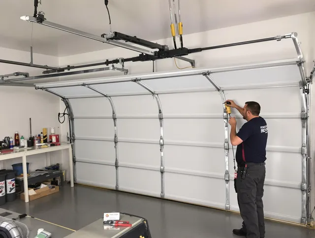 Palm Bay Garage Door Repair certified technician performing overhead door system repair in Palm Bay