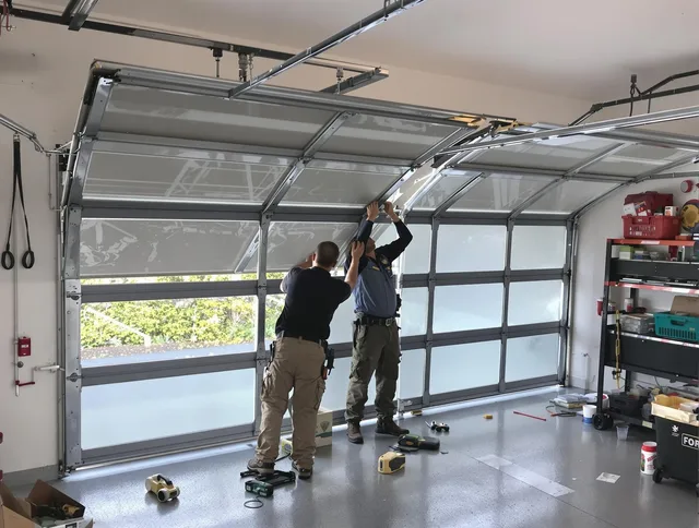 Palm Bay Garage Door Repair expert performing precise panel replacement on Palm Bay garage door